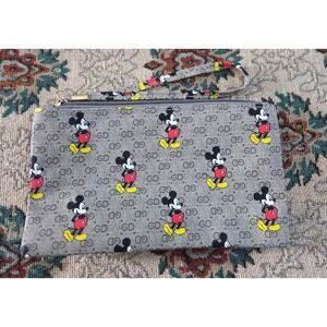 Mickey Mouse/Grey Designer-Inspired Monogram Wristlet